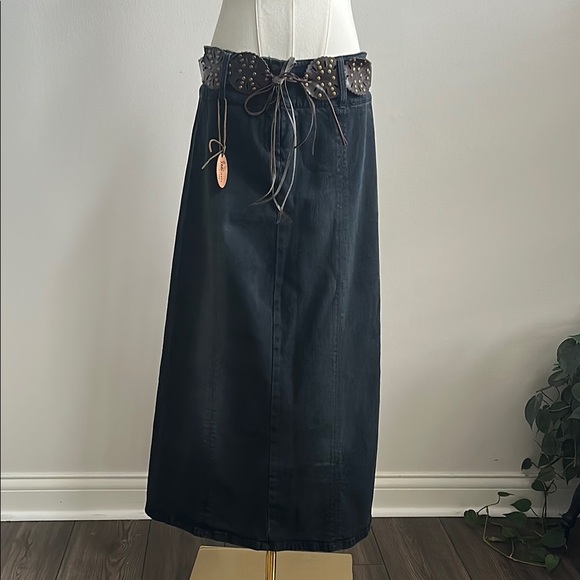 Vintage 90’s Y2K Lee‎ Black Wash Boho Western Casual Midi Denim Modest Skirt 7/8 - Picture 1 of 10